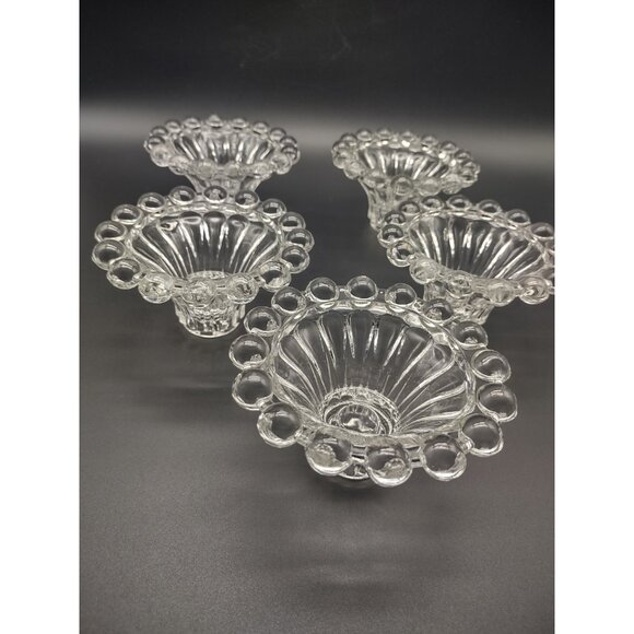 Vintage MCM Set 5 Anchor Hocking Boopie Bubble Clear Glass Candlestick Holders - Picture 16 of 16
